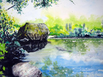 Der "Dicke Stein" in Wallmenroth, Aquarell von Jennifer Horn